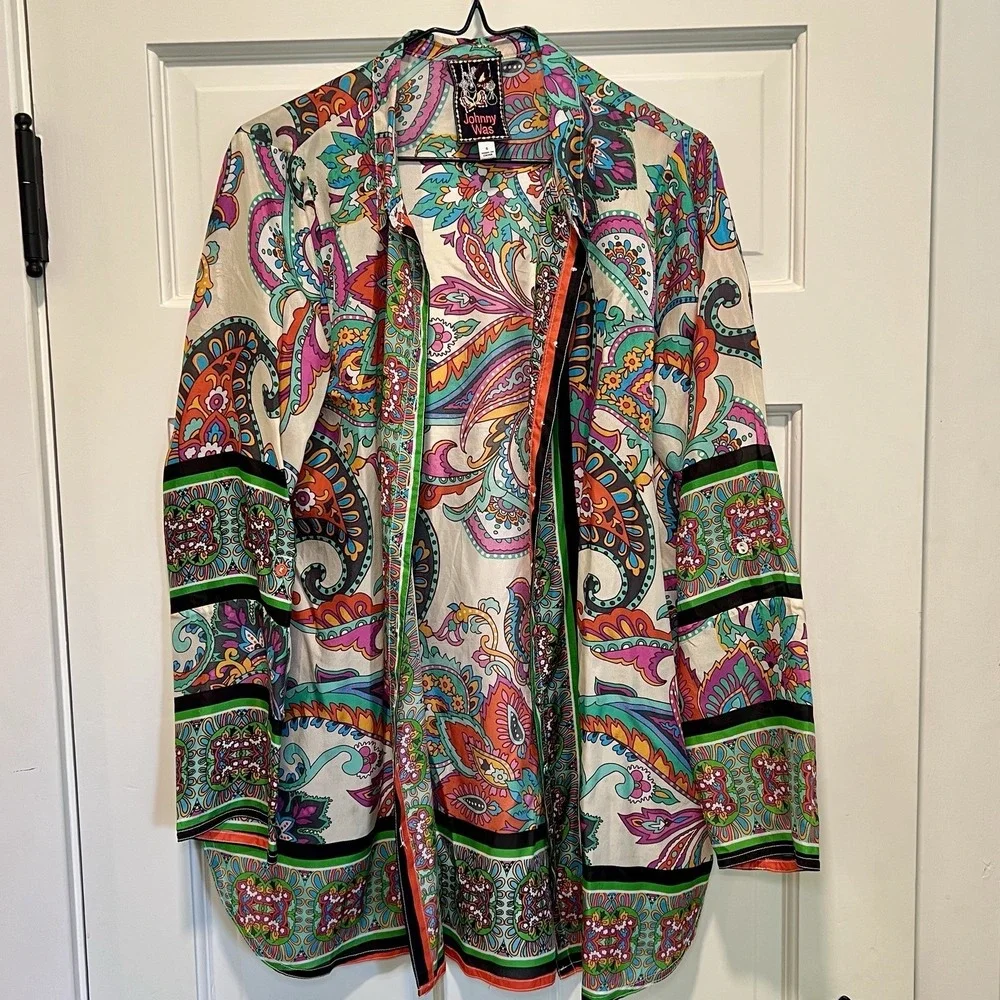 Johnny Was Delia Tunic Color‎ 100% Silk RN 1 49414 Style R25624-7 SZ Small BOHO